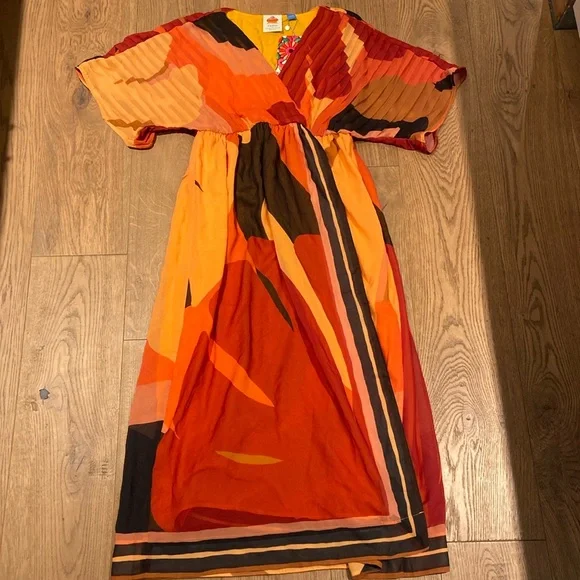 nwt farm rio anthropologie short-sleeve wrap front maxi dress - size S Petite - Picture 1 of 8